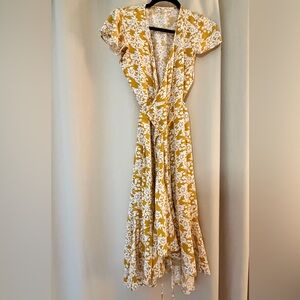 Floral Wrap Dress in Mustard Yellow